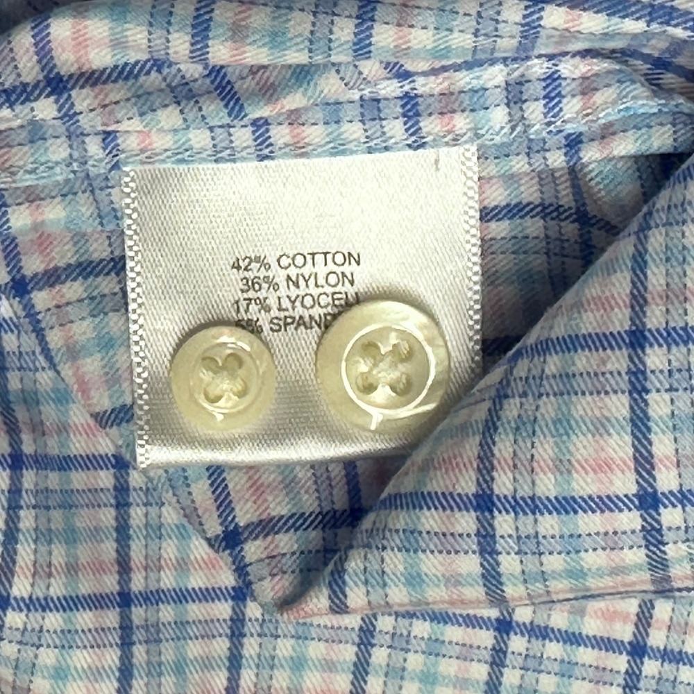 Peter Millar Plaid Button Down Shirt Large Blue Pink Long Sleeve Check - Picture 10 of 12